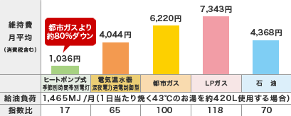 維持費月平均が都市ガスより約80%ダウン